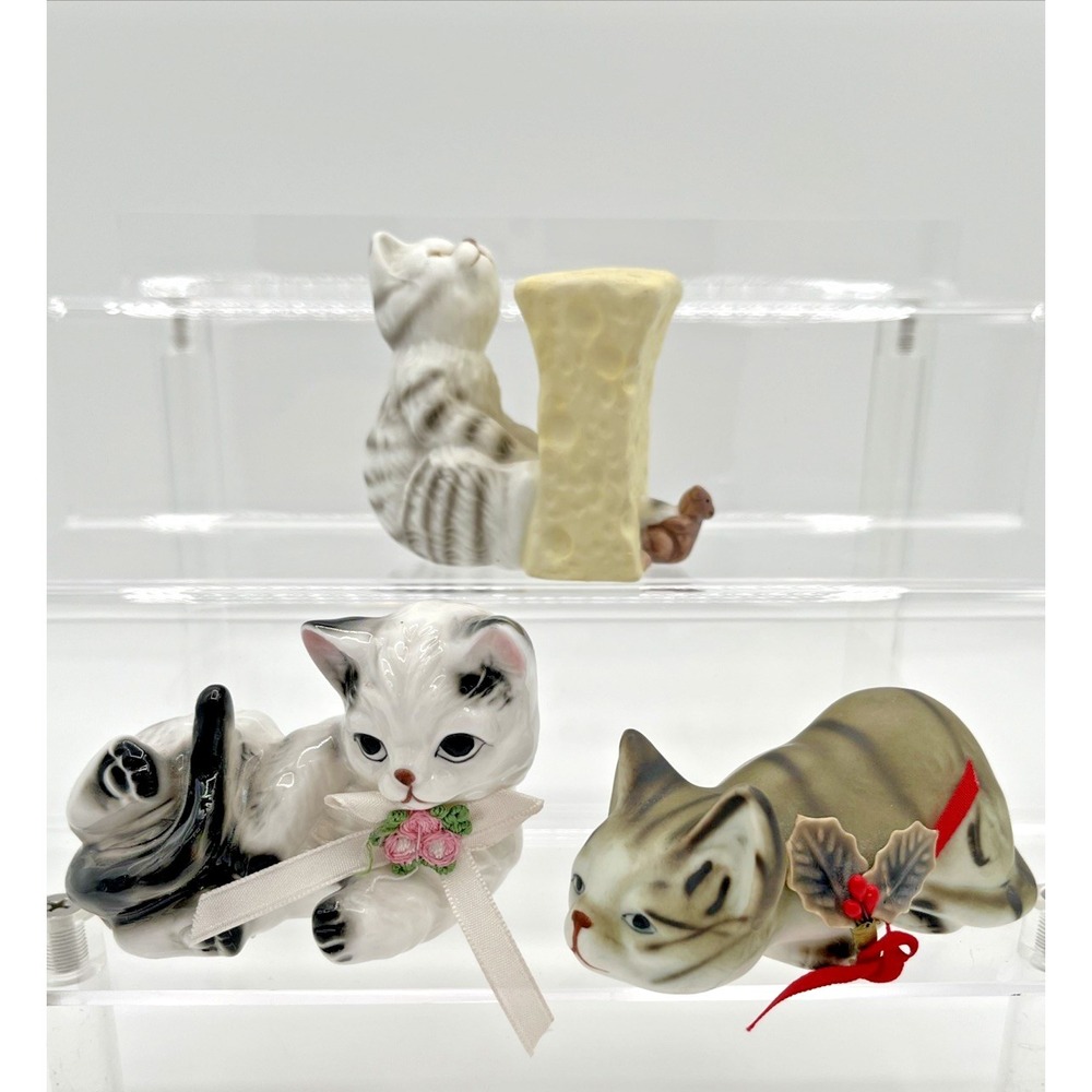Vintage Ceramic Cat Figurines Set of‎ 3 Taiwan Enesco Porcelain Kittens Lot